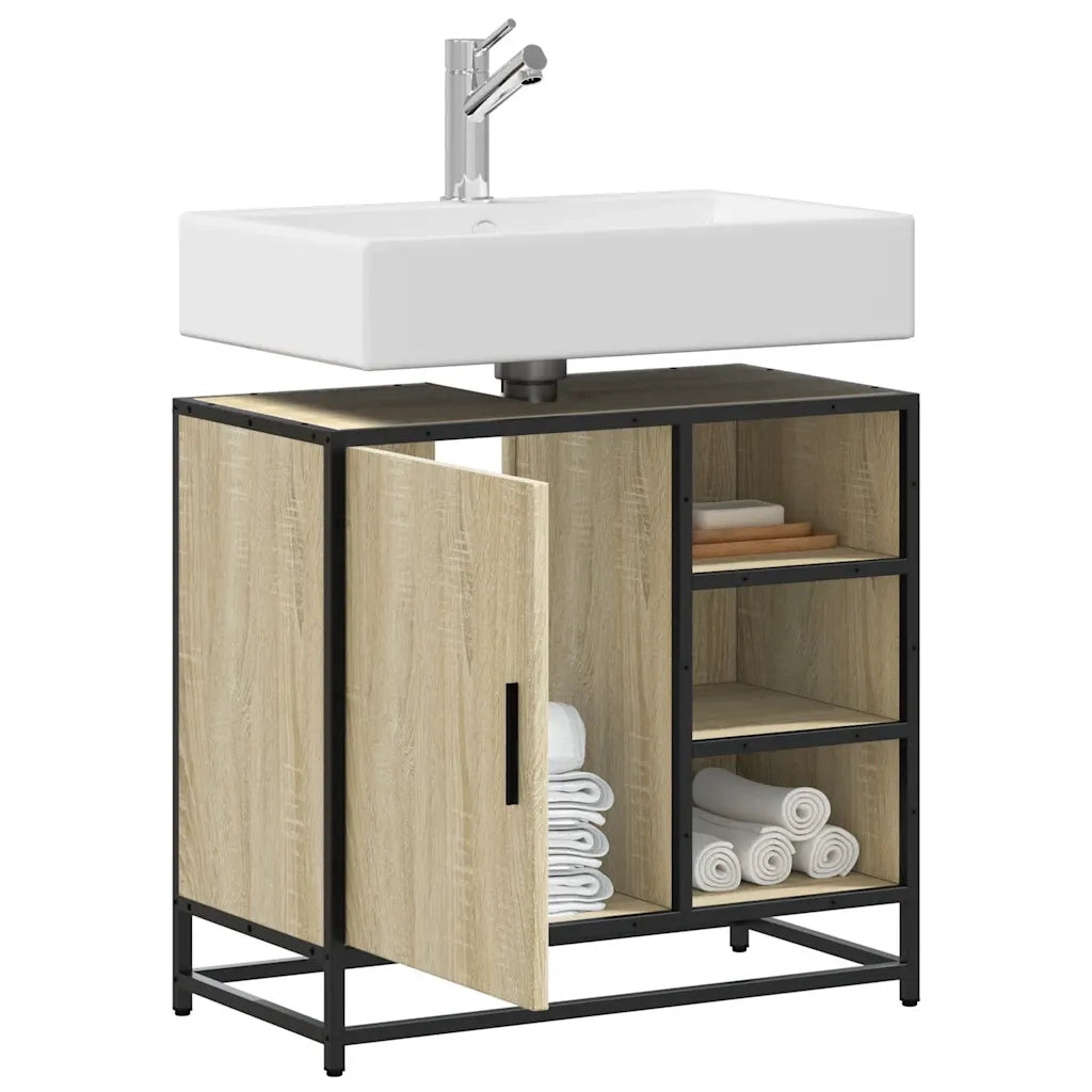 Mobiletto per Lavabo da Bagno Rovere Sonoma 65x33x60 cm Legno Massello 849285