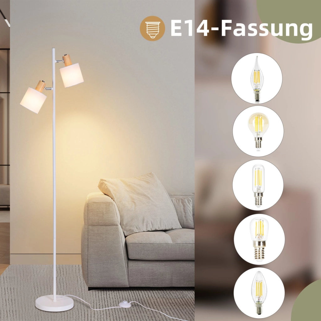 ZMH Lampada da terra 145cm 2 fiamme paralume tessuto bianco girevole per soggiorno camera letto