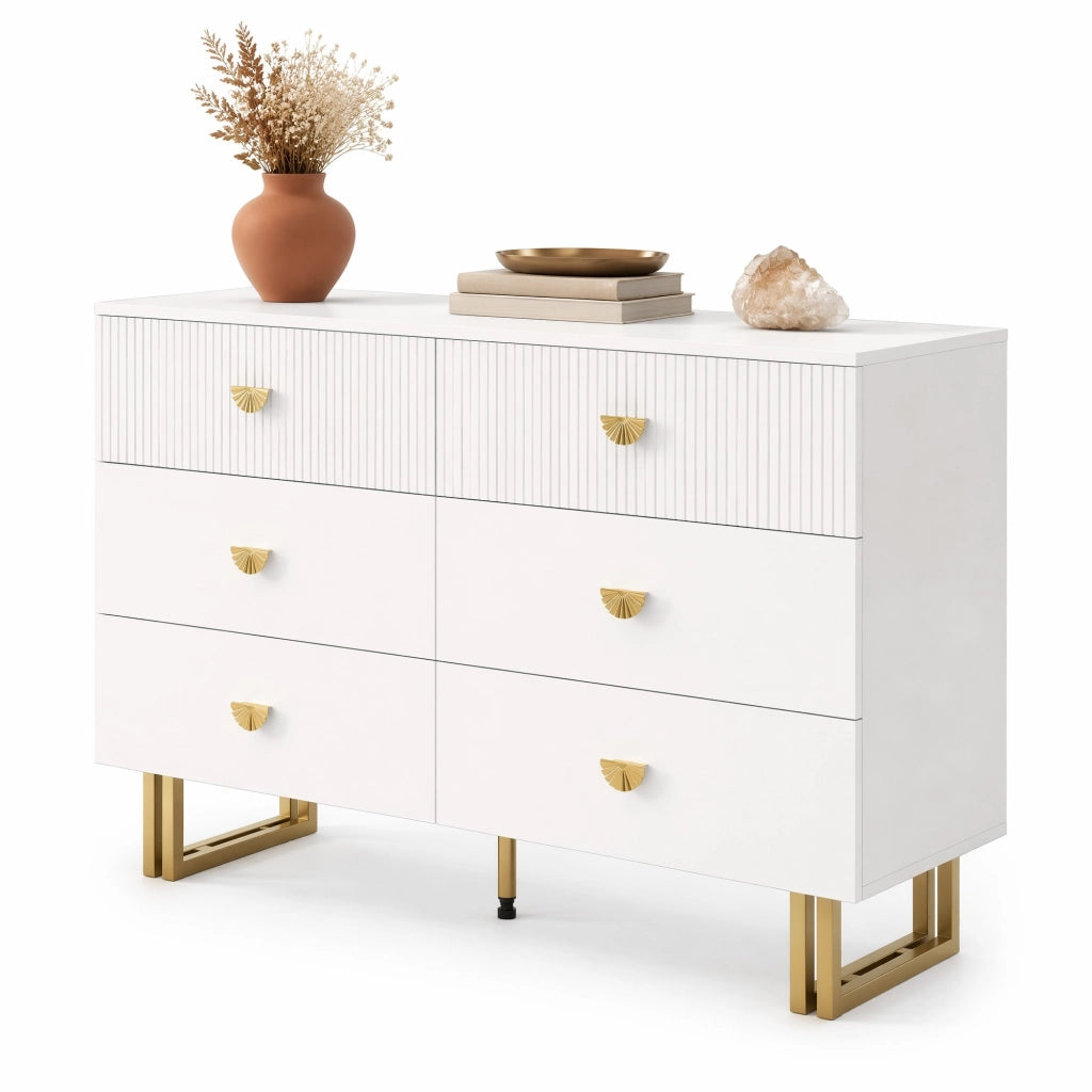 Sideboard moderno con 6 cassetti; 120x40x75 cm; bianco in MDF