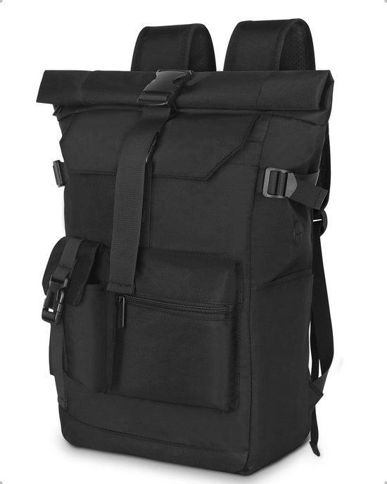 Borsa da Spalla Rolltop Impermeabile, 27L Grande Borsa da Spalla Uomo Donna, Borsa da Scuola con Tasca per Laptop 17.3 Pollici, Borsa da Viaggio Borsa da Campeggio per Lavoro Università Viaggio Tempo Libero (Nero)