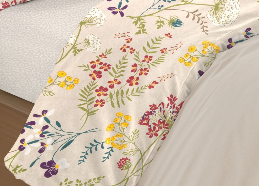 Completo Lenzuola Letto 100% Cotone Disegno Fiori Flower Garden RP Made In Italy - Piazza E Mezza - Fiori