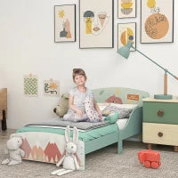 Letto per Bambini 3-6 Anni con Bordi Rialzati, Doghe e Fantasia con Animali, 140x70 cm, Verde