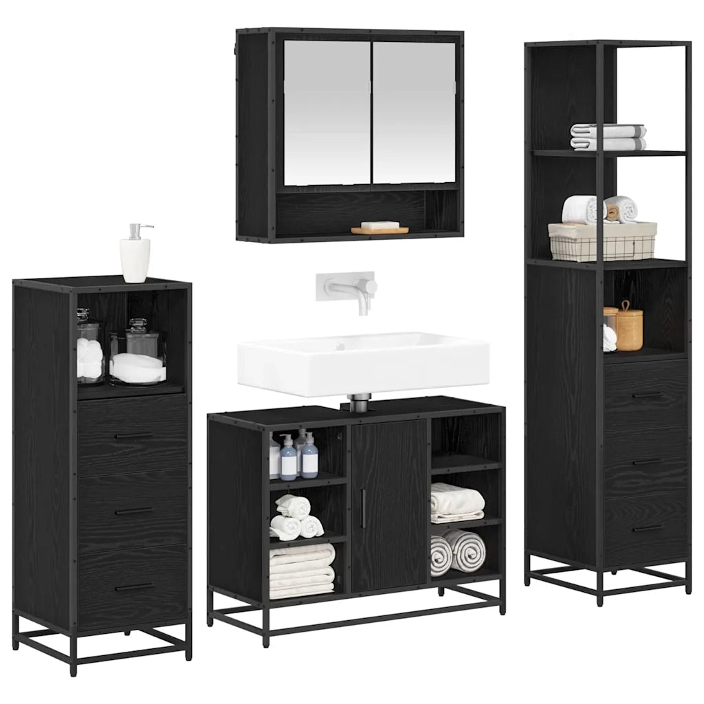 Set di mobili per il bagno 4 pcs Rovere Nero Legno multistrato 3402338
