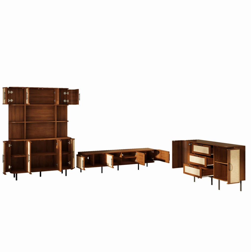 Set mobili soggiorno e sala da pranzo con TV lowboard; sideboard e armadio alto 180 cm; MDF noce