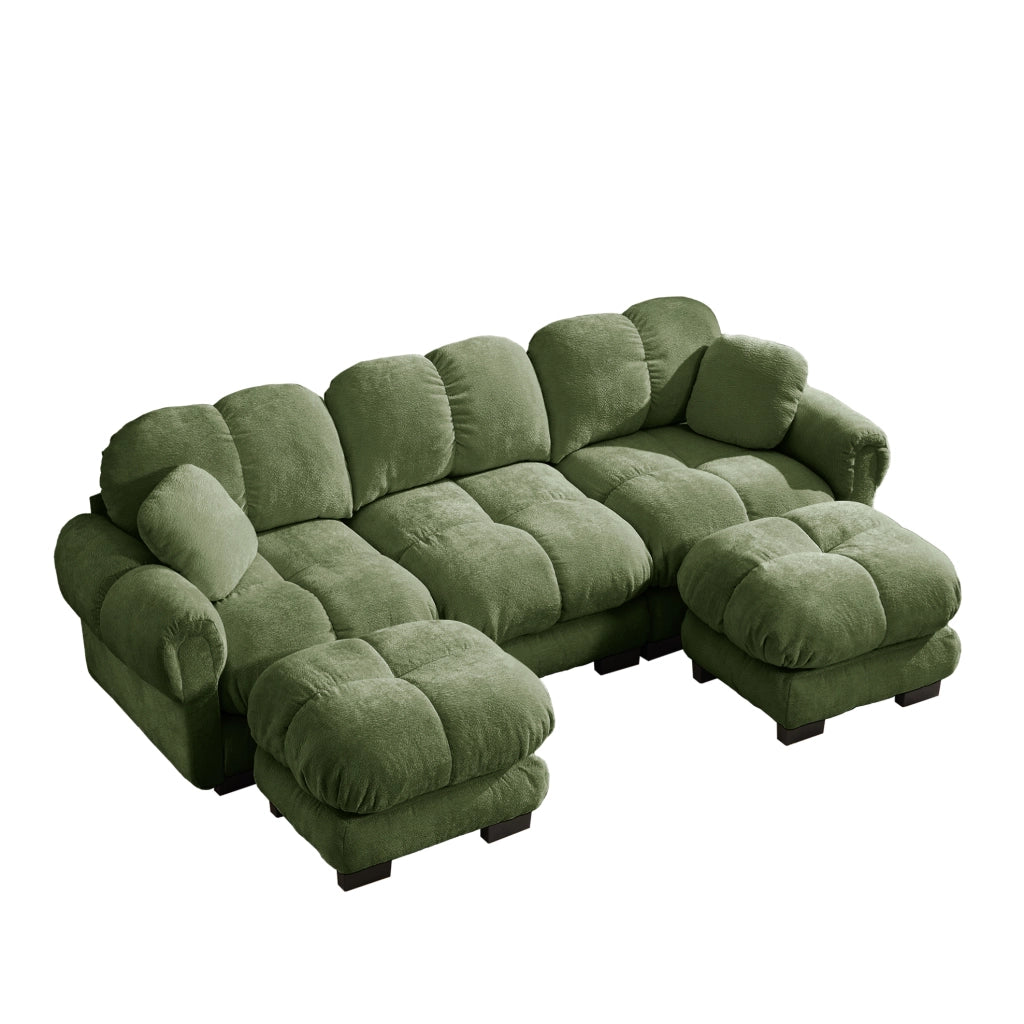 Divano modulare in ciniglia verde 260x149x90 cm