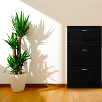 Scarpiera Salvaspazio 3 Ante a Ribalta 63x24x115 cm in Melaminico Venato a Rilievo Nero