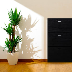 Scarpiera Salvaspazio 3 Ante a Ribalta 63x24x115 cm in Melaminico Venato a Rilievo Nero