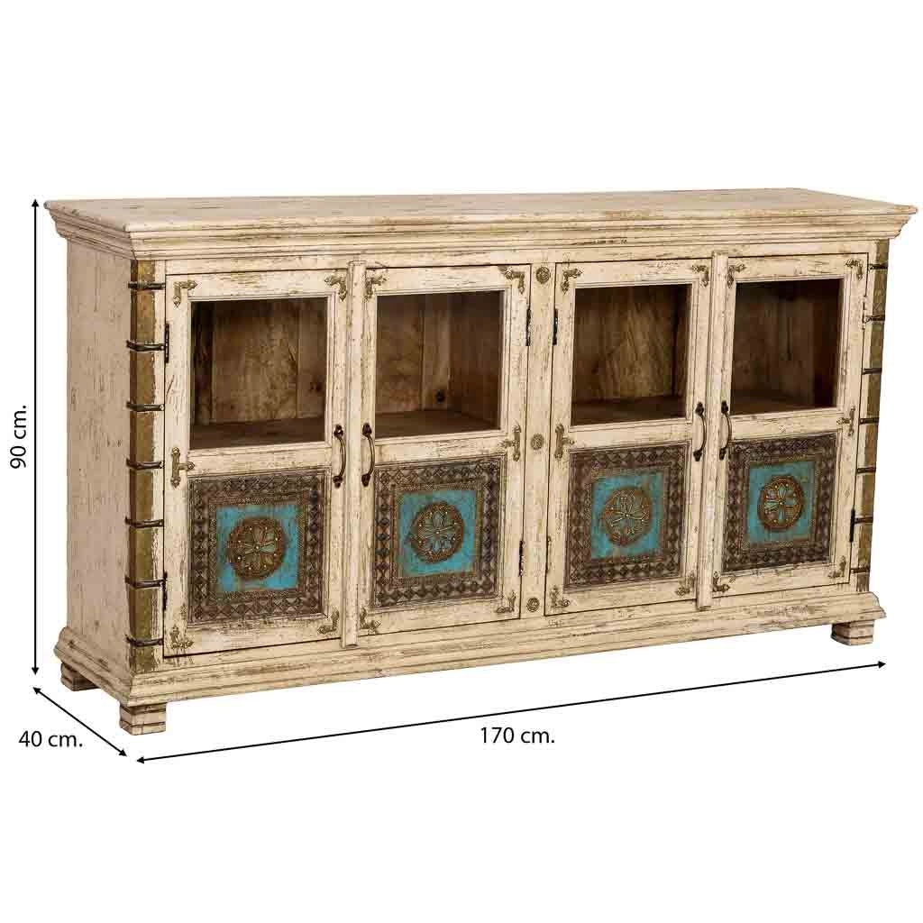 Credenza artigianale in legno bianco, 170x40x90h cm