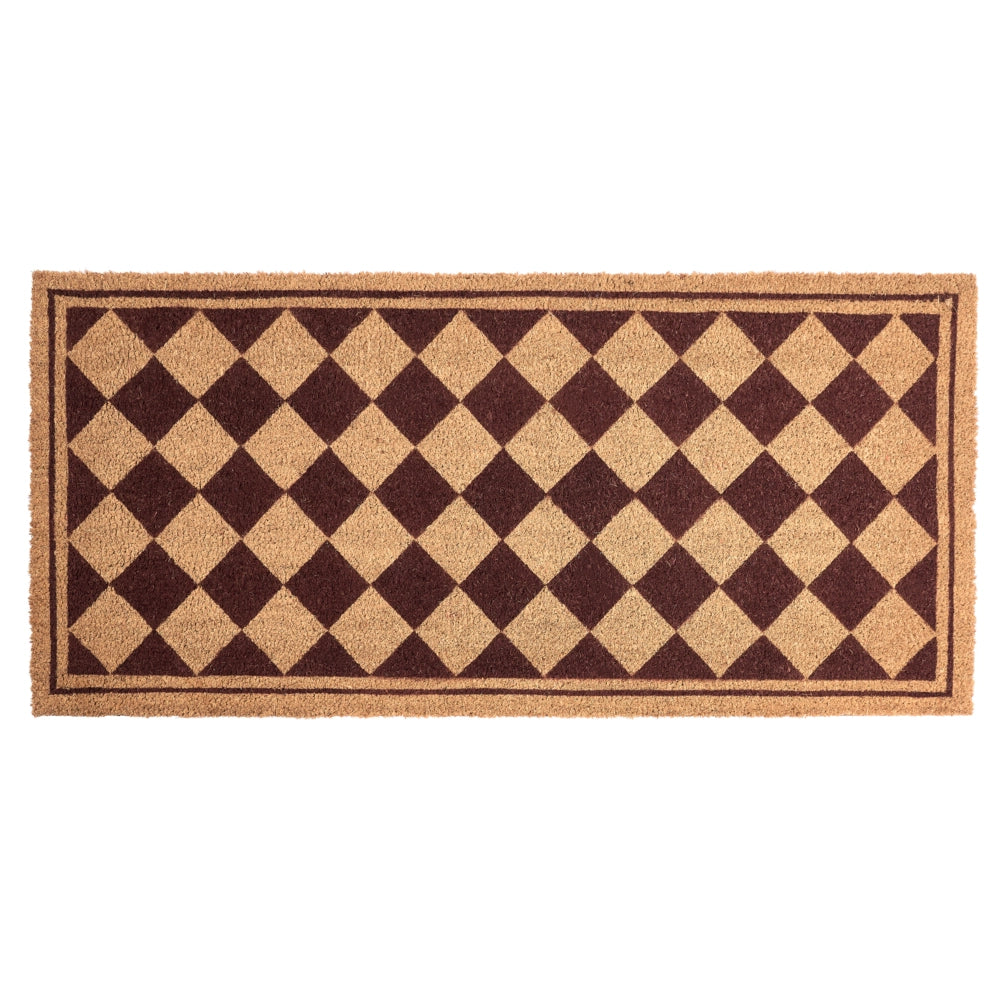 Zerbino in fibra di cocco beige e marrone con fondo antiscivolo, 55 x 120 cm. Zerbino decorativo antiscivolo con motivo a rombi