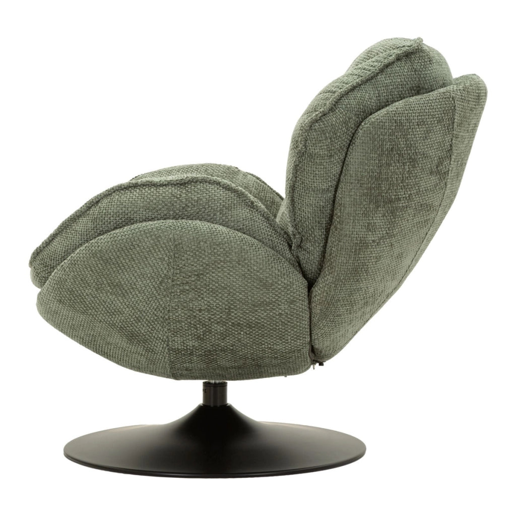 Poltrona girevole in poliestere verde con base in metallo nero