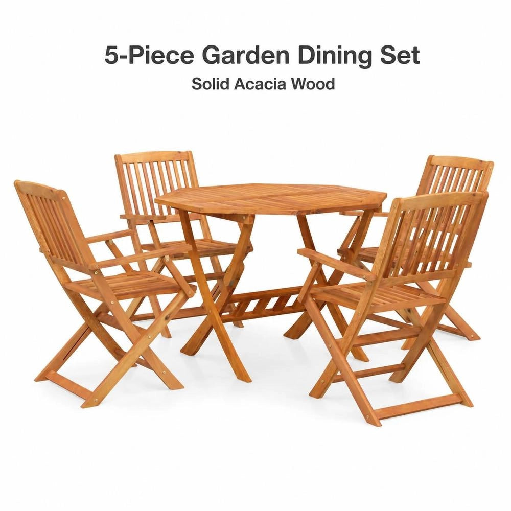 5-piece Garden Dining Set, Solid Acacia Wood