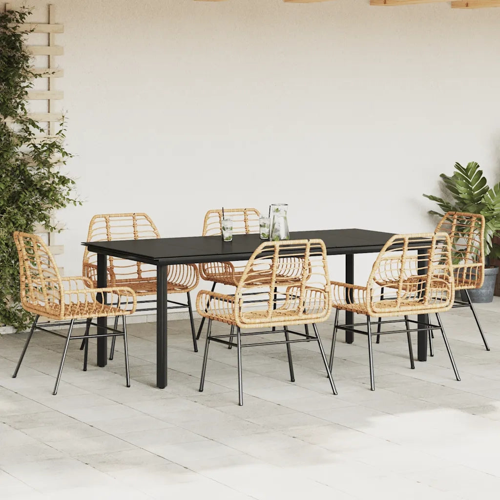 vidaXL Set Pranzo da Giardino 7pz Marrone Polyrattan Vetro