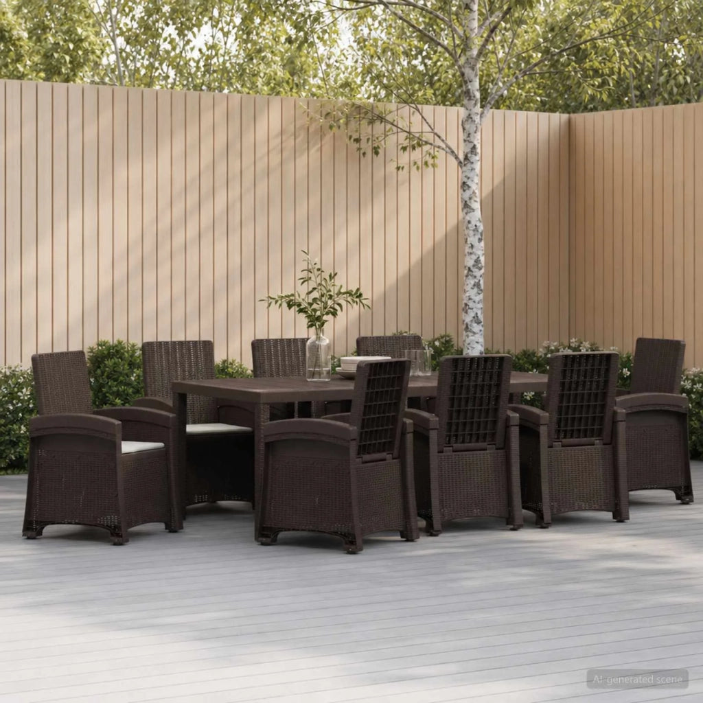 Set da Pranzo per Giardino 9 pz Marrone e Grigio Chiaro PP 3430158