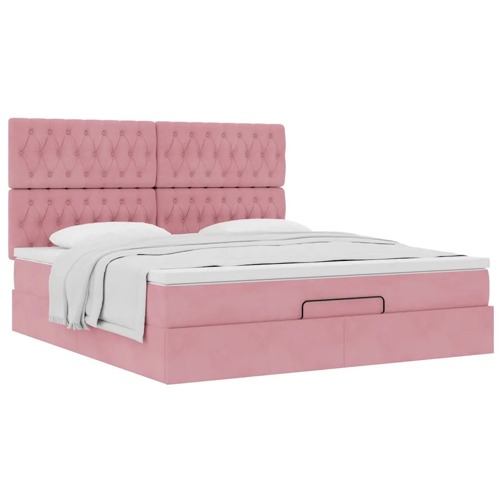 Struttura Letto Pouf con Materassi Rosa 160x200 cm Velluto 3313558