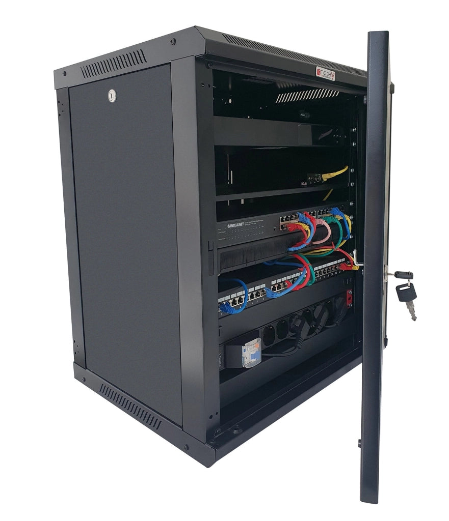 Armadio Rack 19'' a Muro 12 Unità P.600 mm Flat Pack Nero