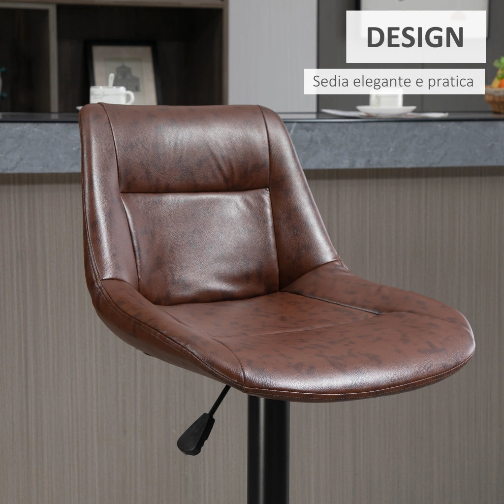 Set 2 Sgabelli da Bar Vintage 46,5x50x88-108 cm Seduta in Finta Pelle Marrone