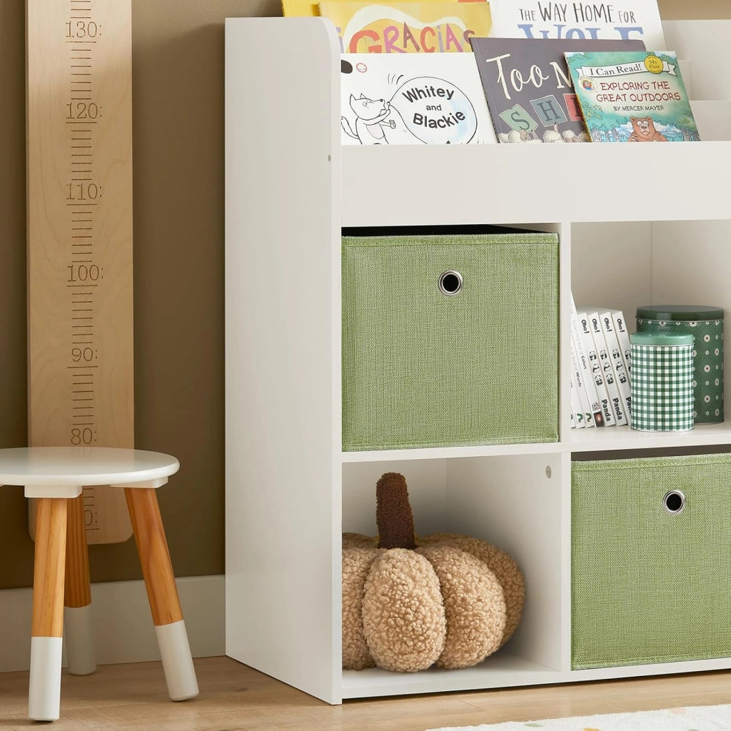 Libreria per Bambini Scaffale con 2 Scatole in Tessuto Organizzatore di Giocattoli Bianco 60x34x80cm KMB79-W