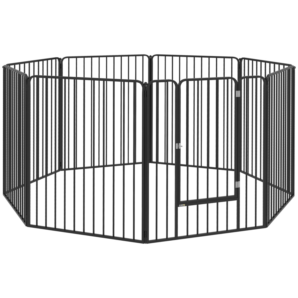 Box per Cani a 8 Pannelli Modulabili da Interno ed Esterno con 9 Picchetti, in Acciaio, 164x164x100 cm, Nero