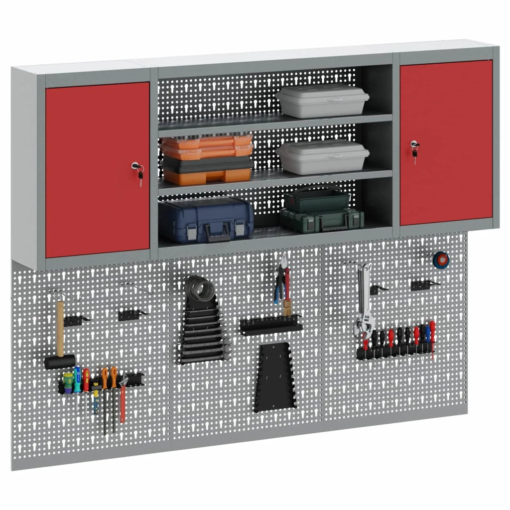 Set di armadi per attrezzi con lo scaffale 4 pcs Rosso 3321407