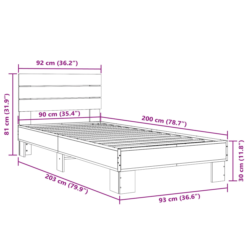 Giroletto Rovere Sonoma 90x200 cm Legno Multistrato e Metallo