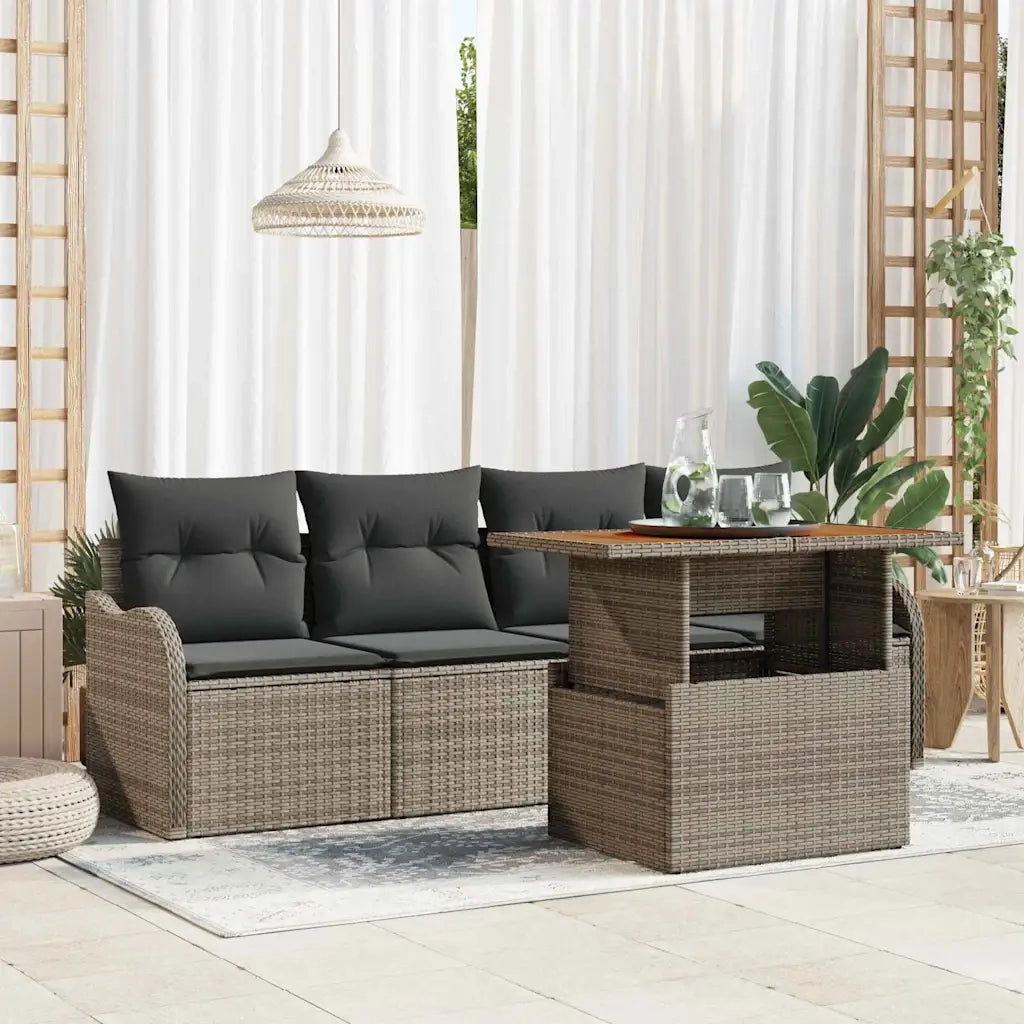 Set Divano da Giardino 5 pcs Grigio polyrattan