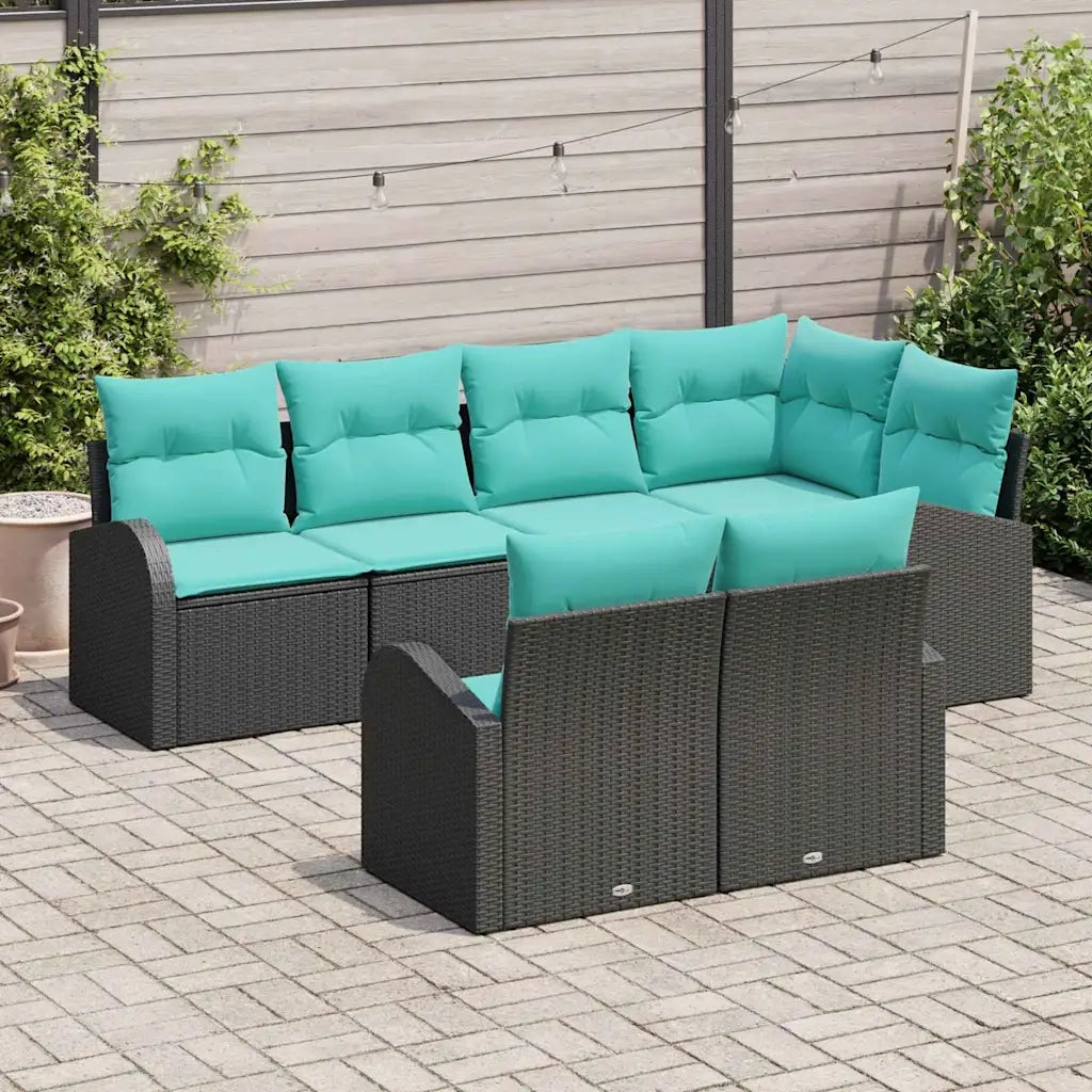 Set Divano da Giardino 7 pcs Nero e turchese polyrattan 3354755