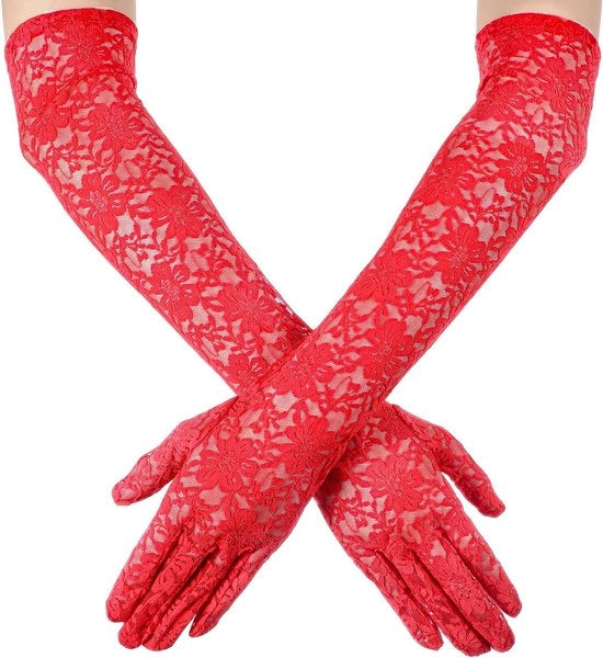 Manopole lunghe per donne - Manopole per sposa - Manopole con asola per dita - Colore rosso - Dimensione unica
