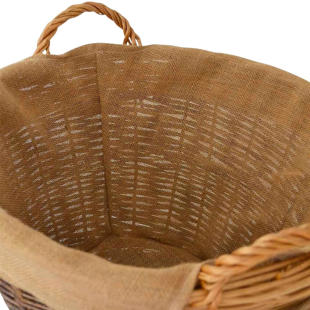Cesta rotonda portalegna espositore in legno di corteccia con fodera in juta