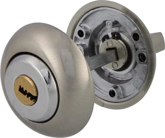 Cerniera porta con chiave Mod. 50R-KD - combinazione cilindri e condense - finitura satinata - aumenta la sicurezza - porte di accesso - porte da 35-45mm - diametro rosone 54 mm cerniera di chiusura