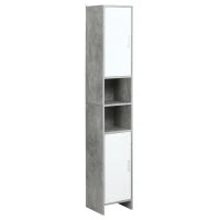 kleankin Colonna Bagno con 2 Armadietti e 2 Vani Aperti in Legno Effetto Cemento, 30x30x180cm