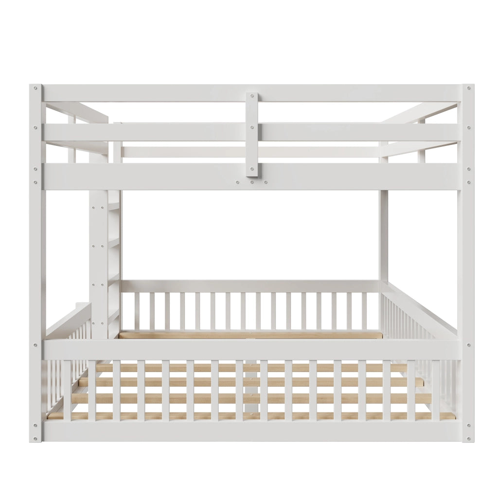Letto a castello 160x200 cm bianco in pino e MDF con sponde; altezza 135 cm