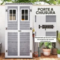 Casetta da Giardino in Legno con Ripiani Regolabili, Due Porte con Blocco e Finestre, Grigio
