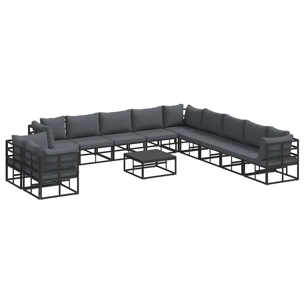 Set Divano da Giardino con cuscino 12 pcs Nero Alluminio 3378887