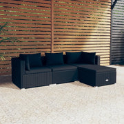 Set Divani da Giardino 4 pz con Cuscini in Polyrattan Nero 3101640