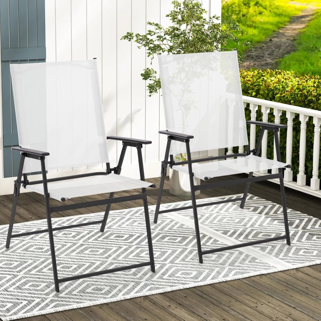 Set di 4 sedie da giardino pieghevoli, con schienale alto e bracciolo, in metallo e tessuto, portata fino a 150 kg (bianco, 4)