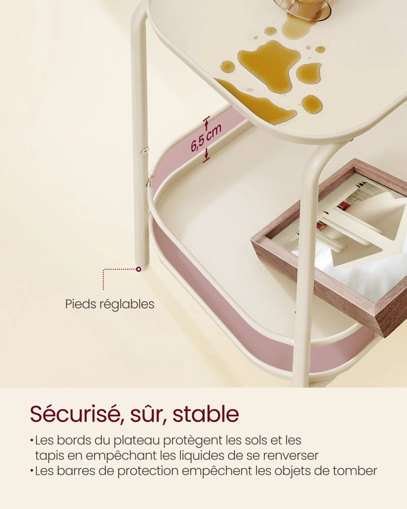 Tavolino laterale a due livelli tavolino da caffè in metallo comodino con piano stile moderno per uso interno ed esterno soggiorno camera da letto balcone bianco 12_0007549