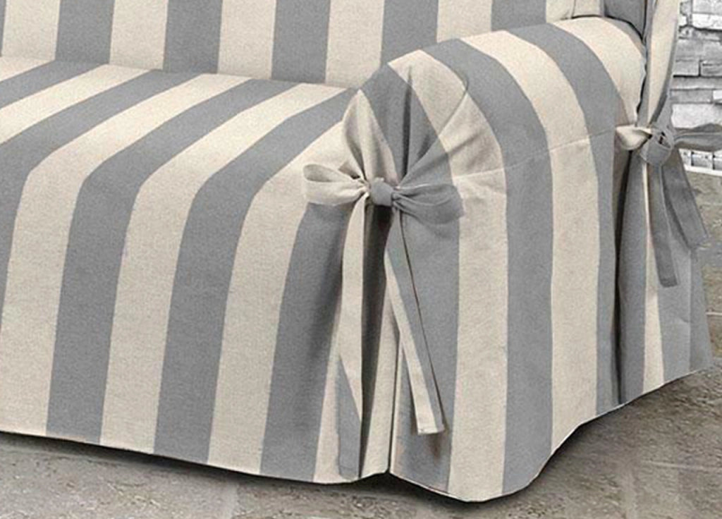 Copridivano Fodera Telo Protezione Divano Con Laccetti Fiocco Riga Larga Grigio - 3 Posti - Grigio