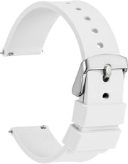 Cinturino orologio in silicone da 22 mm, cinturino di sostituzione in gomma facile da rimuovere con chiusura in acciaio inossidabile argentato (bianco)