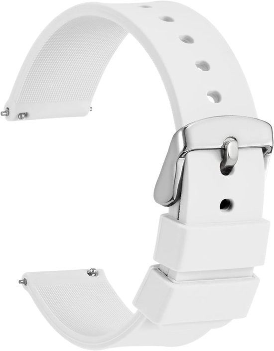 Cinturino orologio in silicone da 22 mm, cinturino di sostituzione in gomma facile da rimuovere con chiusura in acciaio inossidabile argentato (bianco)