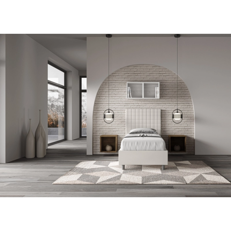 Letto imbottito Singolo 80x190 cm Sunny - Bianco,Similpelle,Con rete