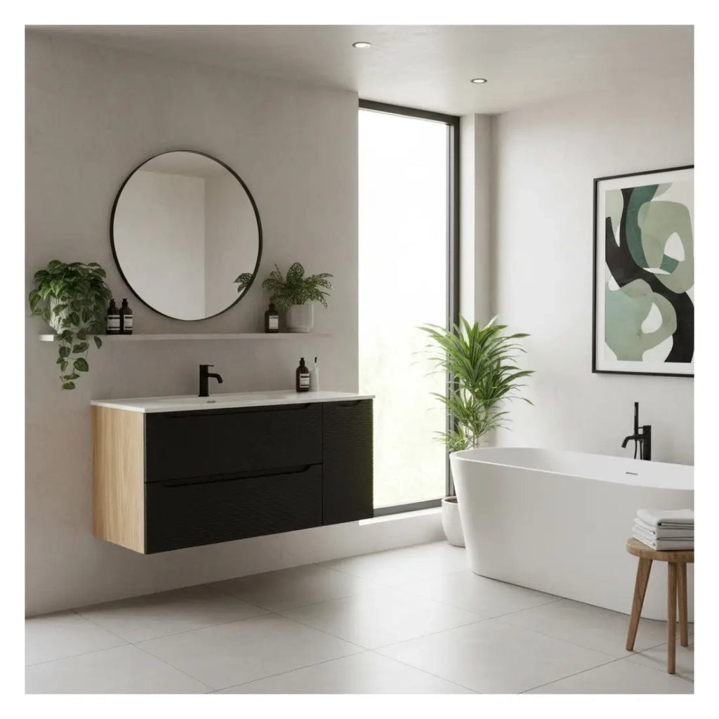 Set da bagno YOKA nero: mobile sotto lavabo 120 cm + lavabo da incasso