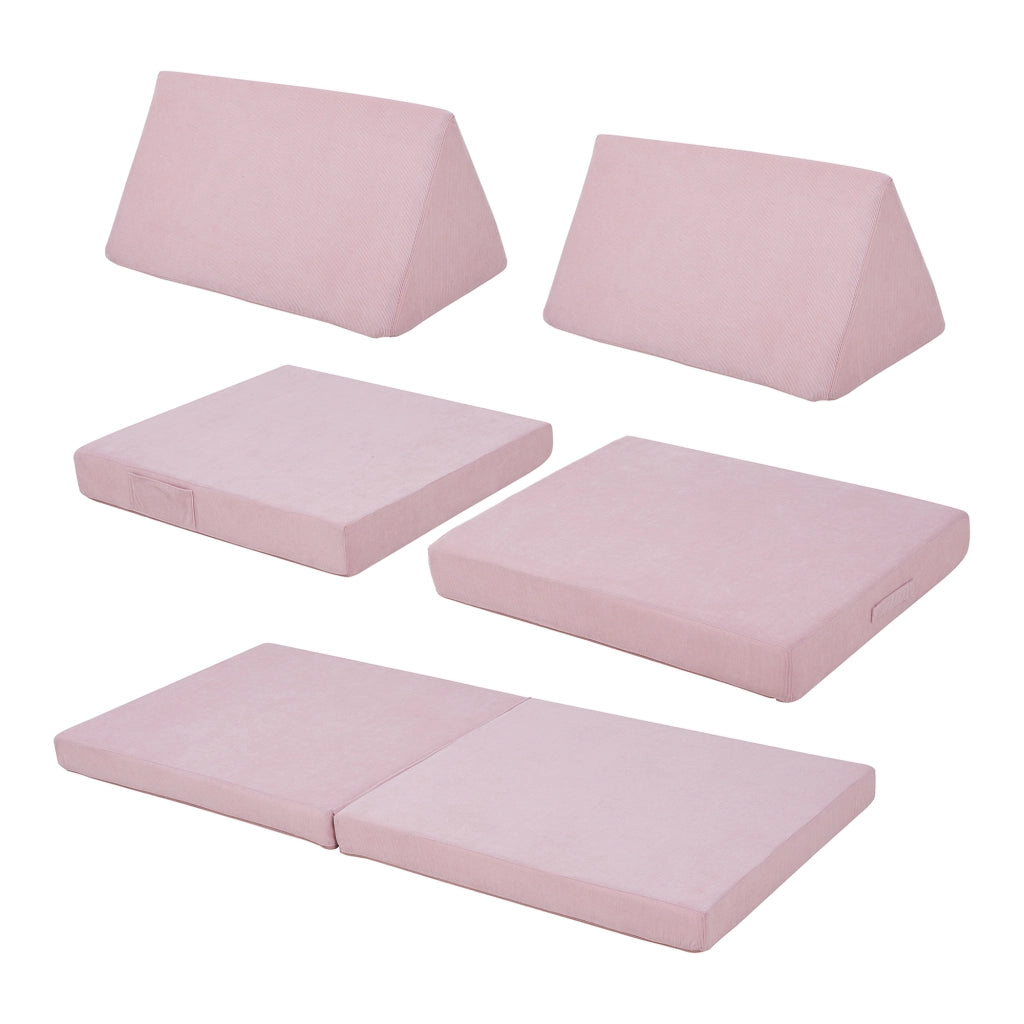 Divano Componibile per Bambini Norhulta Set Modulare Imbottito 150x66x46 cm Velluto a Coste Rosa [en.casa]