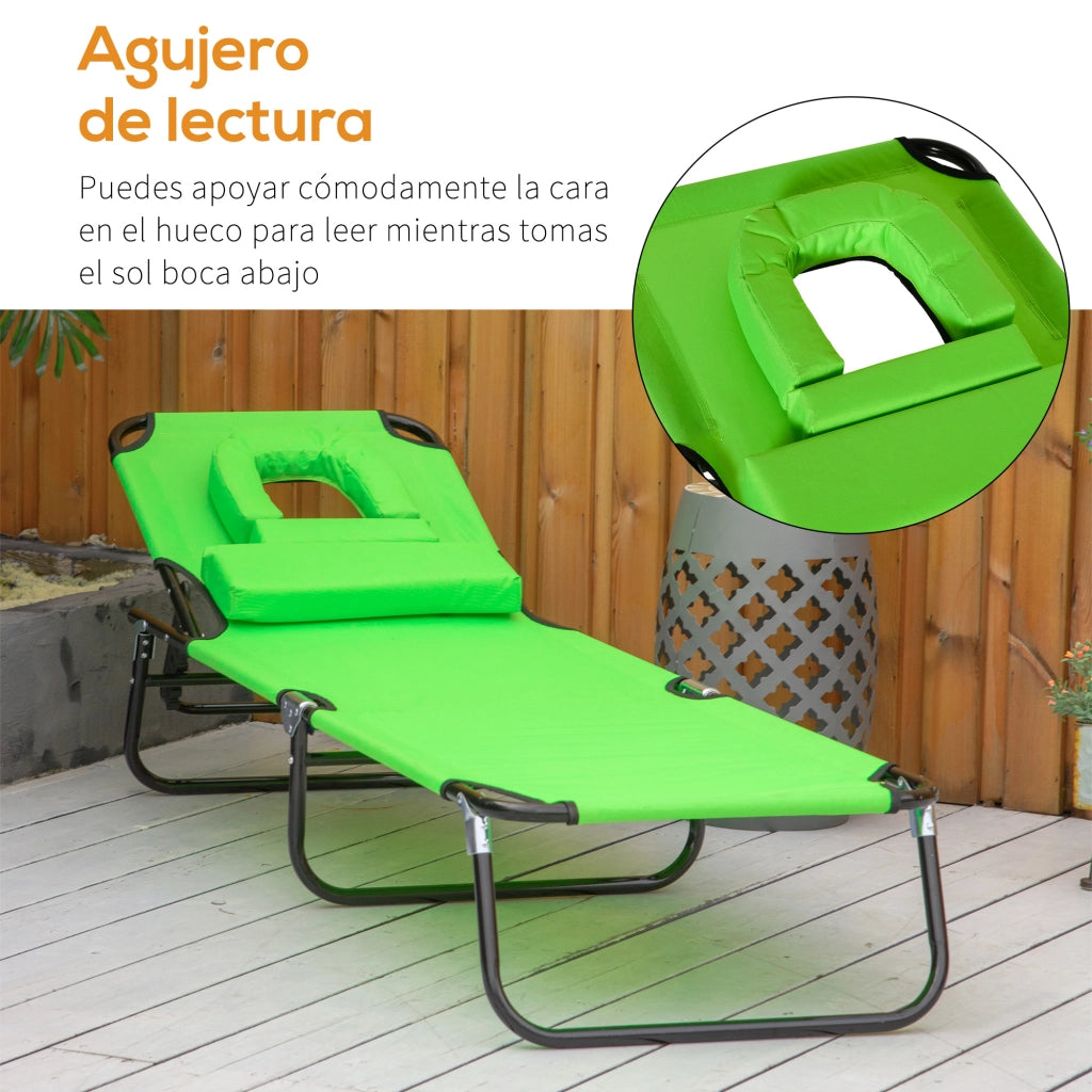 Tumbona pieghevole con schienale regolabile e cuscino ¨C zephmum ¨C verde 190x56x28 cm