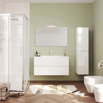 Pensile bagno sospeso bianco lucido H 136 cm ante reversibili soft-close Easy