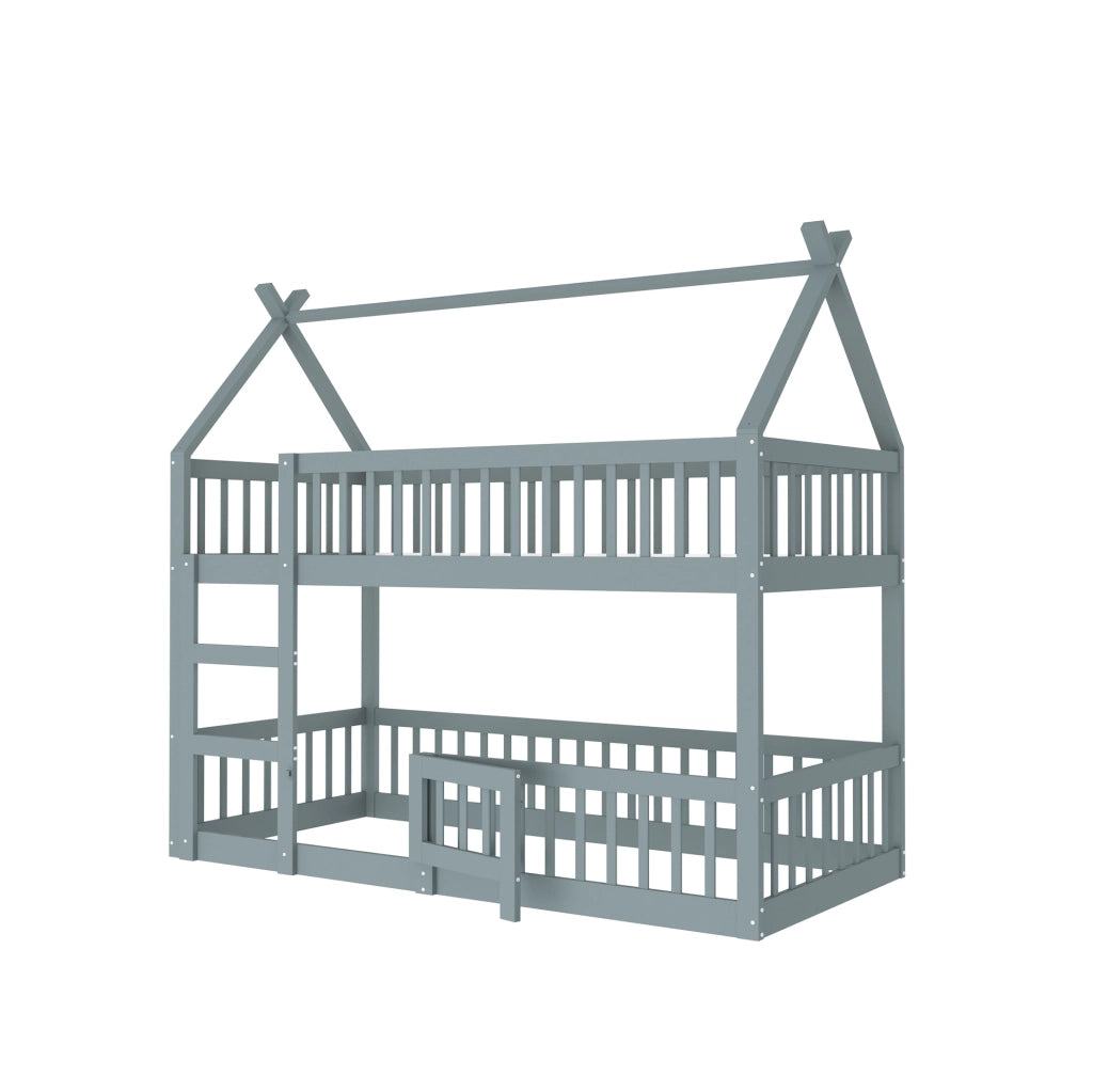 Letto a castello per bambini 90x200 cm grigio in legno; scala integrata