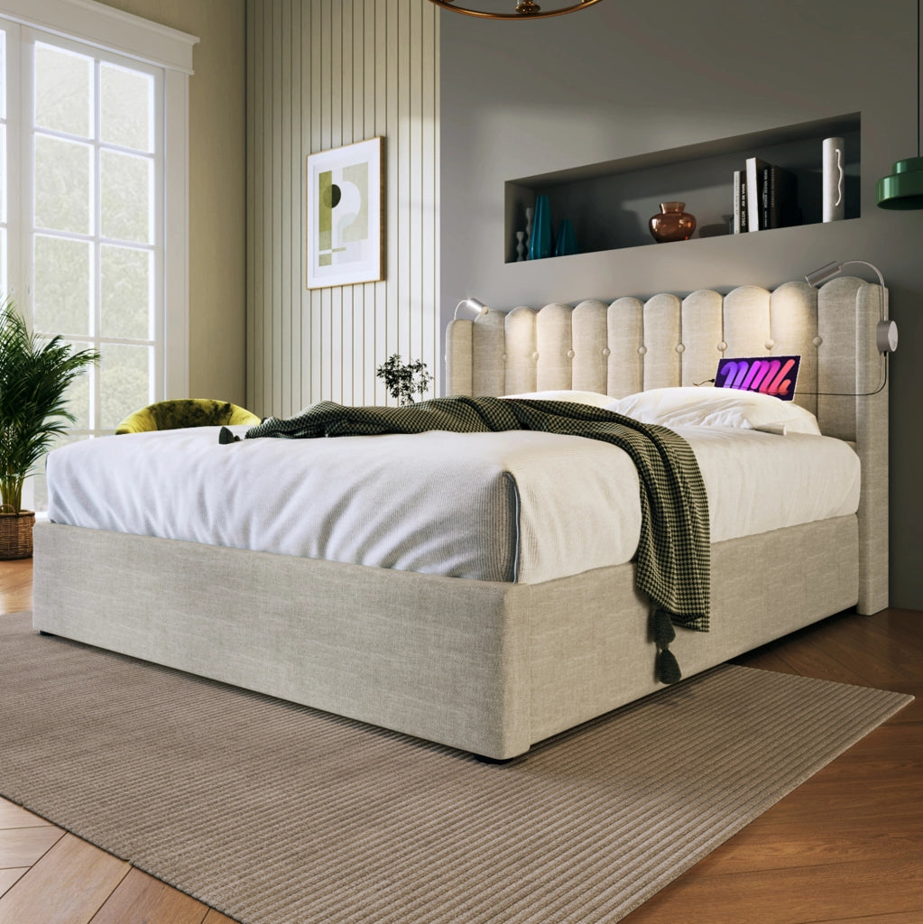 Letto matrimoniale contenitore 160x200 con luce lettura e USB