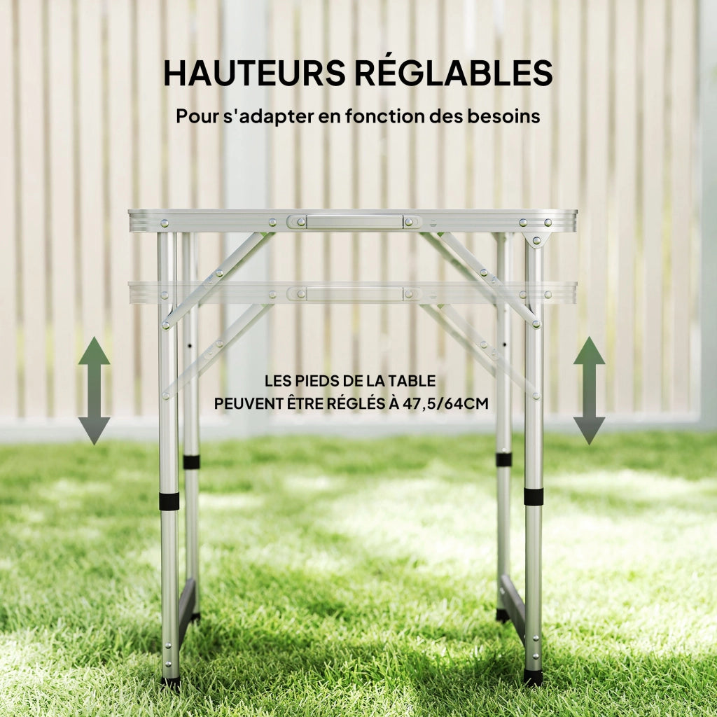 Tavolo pieghevole da giardino ¨C zephmum ¨C alluminio MDF bianco regolabile