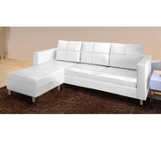 Divano 3 posti con pouf reversibile dx/sx in ecopelle bianco 205cm Sicorage Sufly