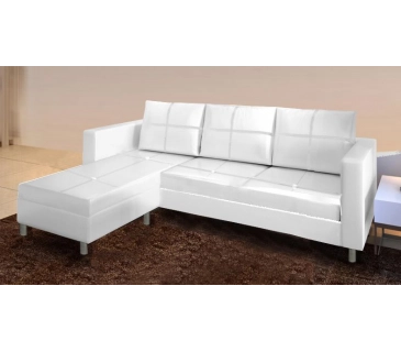 Divano 3 posti con pouf reversibile dx/sx in ecopelle bianco 205cm Sicorage Sufly
