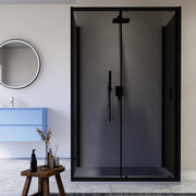 Box doccia nero opaco 3 lati 90x120x90cm con porta scorrevole e doppia parete fissa vetro 6mm fumè h185cm | Madagascar